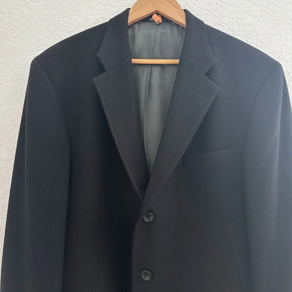Oscar de la Renta Men's Blazer Jacket 44 R Black Wool Cashmere Nylon Old Money - Picture 3 of 10
